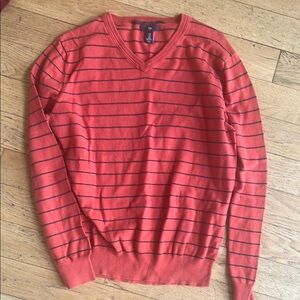 Men's Gap cotton VNeck Striped Sweater - Orange M